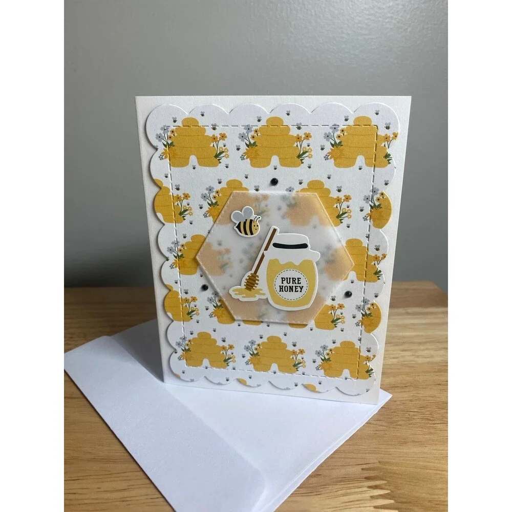 Bee & Honey Greeting Card – Handmade A2 Card – All Occasion Blank Card